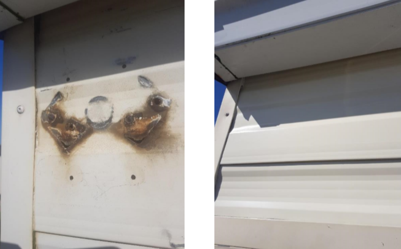 before and after pictures of a caravan panel fix