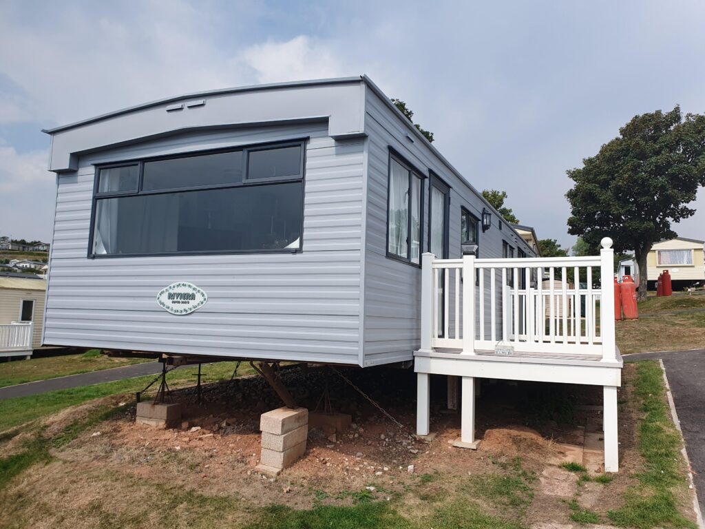 back of a caravan painted grey