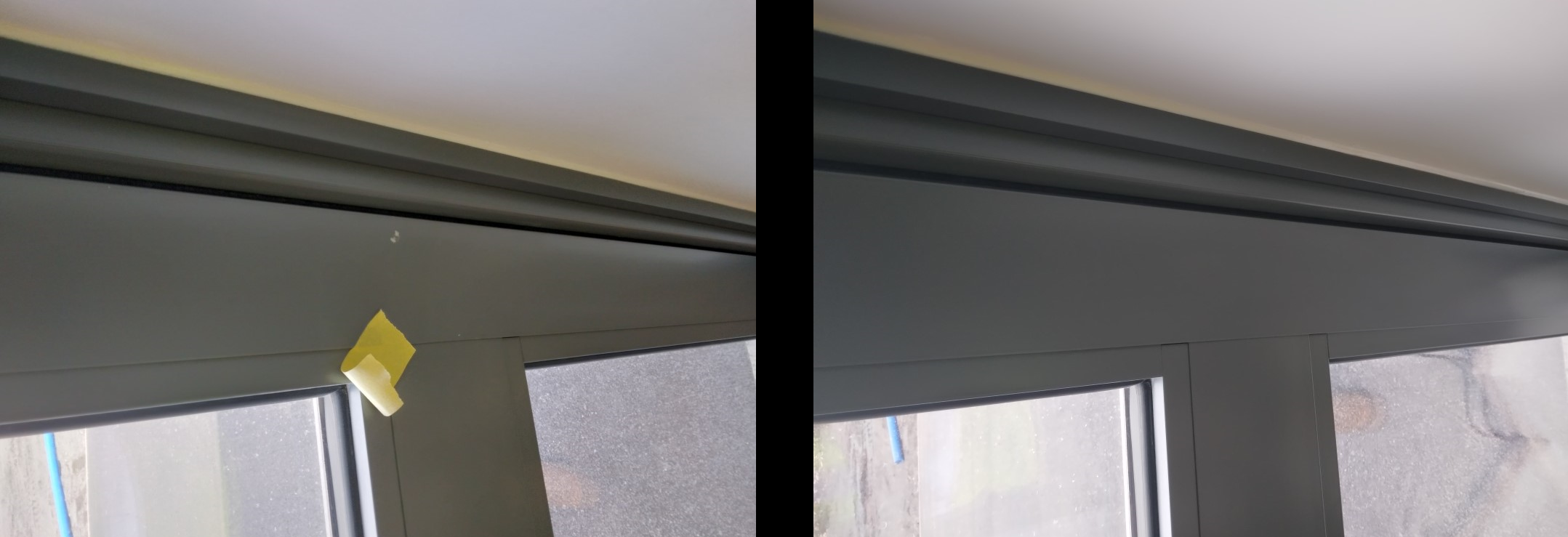 before and after of a scratched window frame