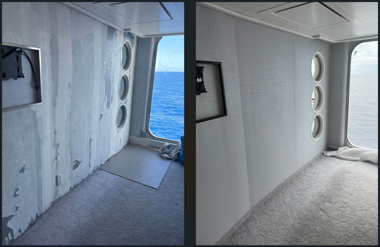 Cruise interior room before and after decorating