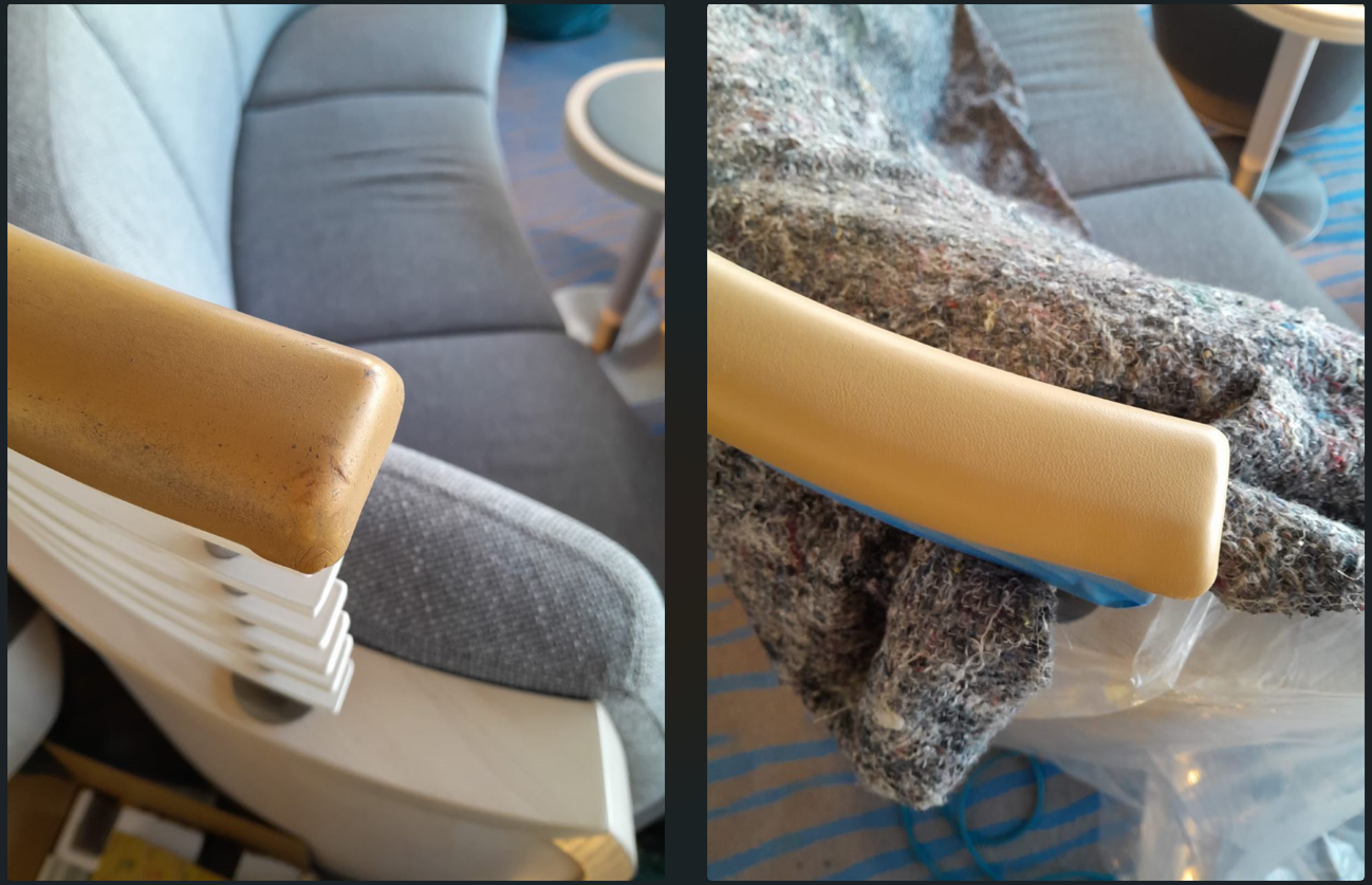 Foam head rest repairs before and after