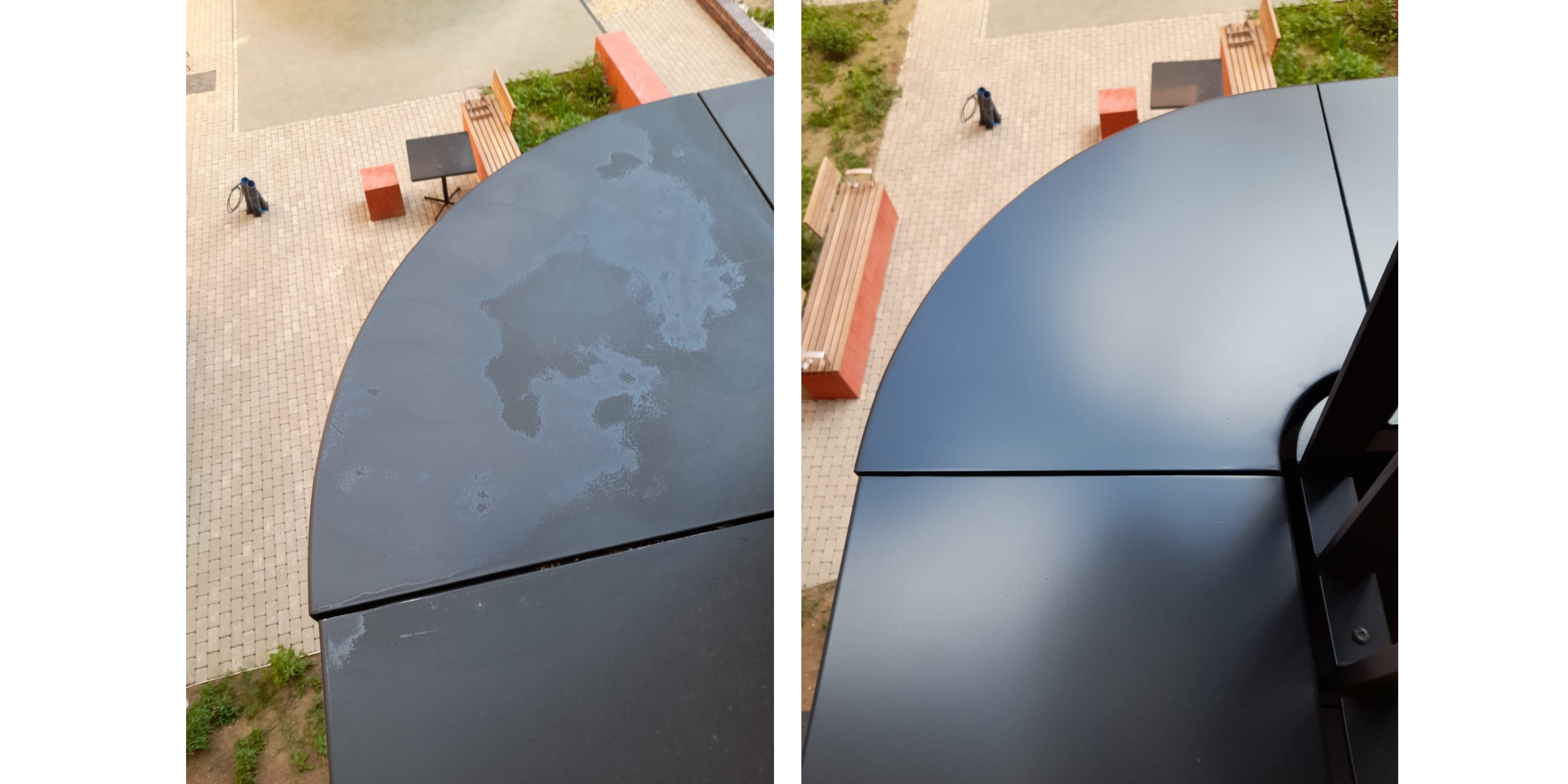 corner of balcony before and after repair